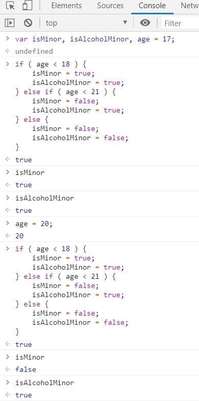 Showing if else statement in Browser Console.